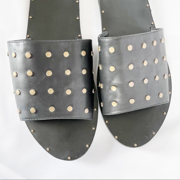 Beast Fashion Sandals Black Slides Gold Stud Detail size 10 - Picture 3 of 4